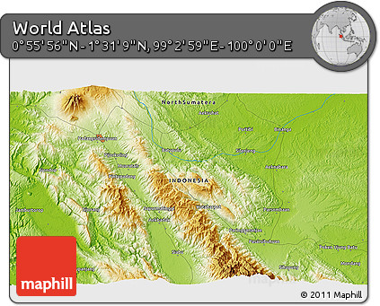 Physical 3D Map of the Area around 1° 13' 33" N, 99° 31' 30" E
