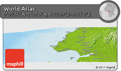 Physical Panoramic Map of the Area around 1° 13' 33" N, 9° 25' 30" E