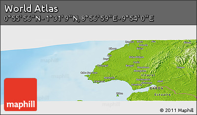 Physical Panoramic Map of the Area around 1° 13' 33" N, 9° 25' 30" E