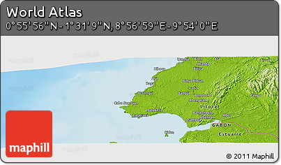 Physical Panoramic Map of the Area around 1° 13' 33" N, 9° 25' 30" E