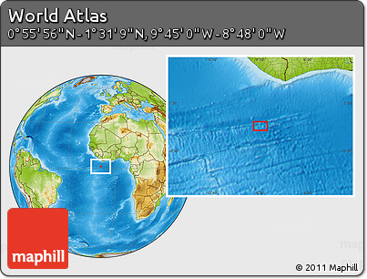 Physical Location Map of the Area around 1° 13' 33" N, 9° 16' 30" W