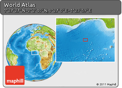 Physical Location Map of the Area around 1° 45' 3" N, 0° 55' 29" E