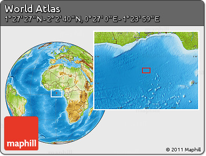 Physical Location Map of the Area around 1° 45' 3" N, 0° 55' 29" E
