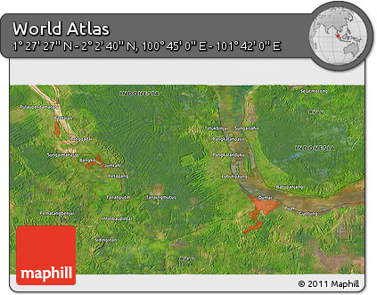 Satellite 3D Map of the Area around 1° 45' 3" N, 101° 13' 29" E