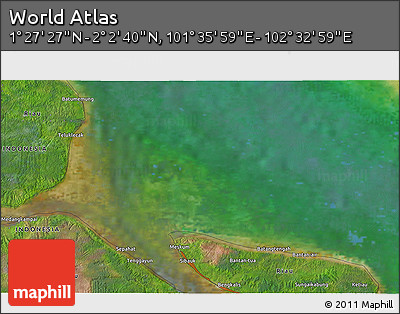 Satellite 3D Map of the Area around 1° 45' 3" N, 102° 4' 29" E