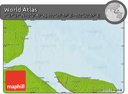 Physical Map of the Area around 1° 45' 3" N, 102° 4' 29" E