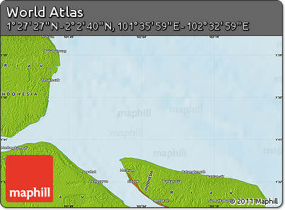 Physical Map of the Area around 1° 45' 3" N, 102° 4' 29" E
