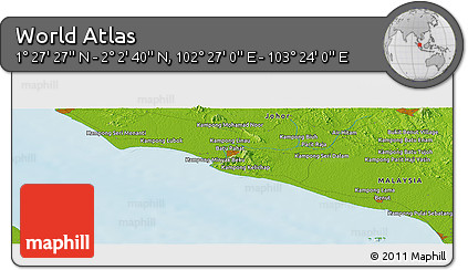 Physical Panoramic Map of the Area around 1° 45' 3" N, 102° 55' 30" E