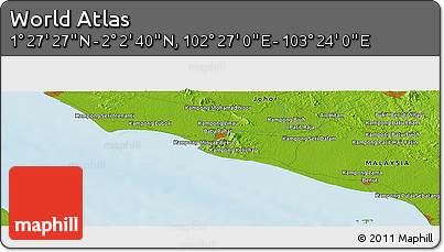 Physical Panoramic Map of the Area around 1° 45' 3" N, 102° 55' 30" E