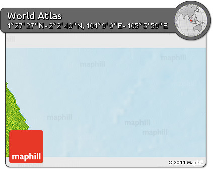 Physical 3D Map of the Area around 1° 45' 3" N, 104° 37' 30" E