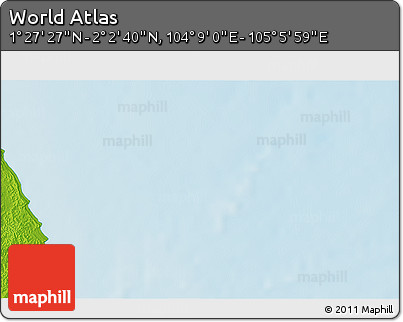 Physical 3D Map of the Area around 1° 45' 3" N, 104° 37' 30" E