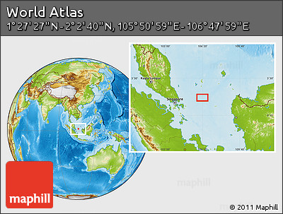 Physical Location Map of the Area around 1° 45' 3" N, 106° 19' 29" E