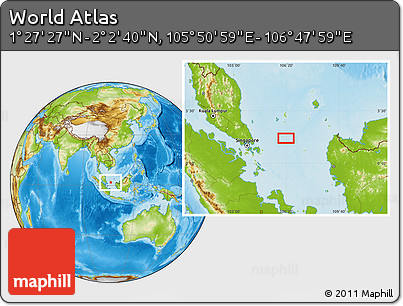 Physical Location Map of the Area around 1° 45' 3" N, 106° 19' 29" E