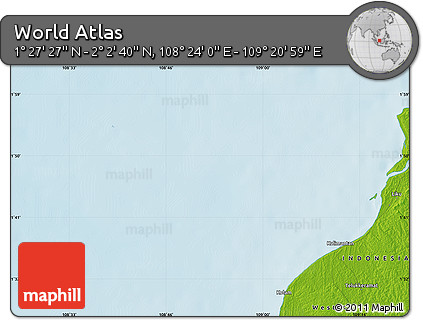 Physical Map of the Area around 1° 45' 3" N, 108° 52' 30" E