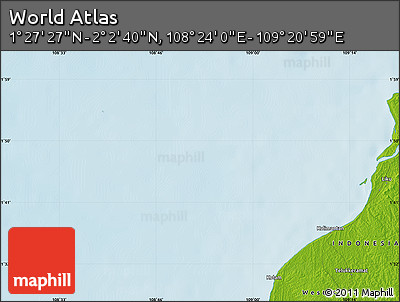 Physical Map of the Area around 1° 45' 3" N, 108° 52' 30" E
