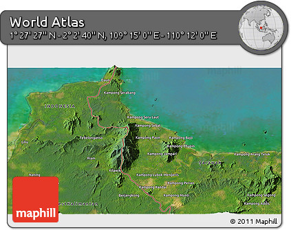 Satellite 3D Map of the Area around 1° 45' 3" N, 109° 43' 29" E