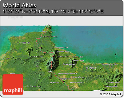 Satellite 3D Map of the Area around 1° 45' 3" N, 109° 43' 29" E