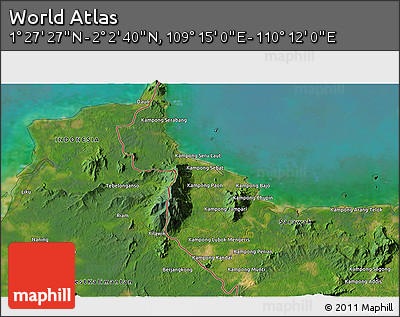 Satellite 3D Map of the Area around 1° 45' 3" N, 109° 43' 29" E