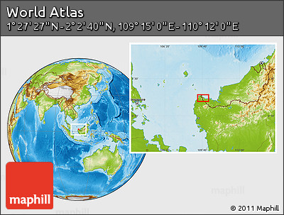 Physical Location Map of the Area around 1° 45' 3" N, 109° 43' 29" E