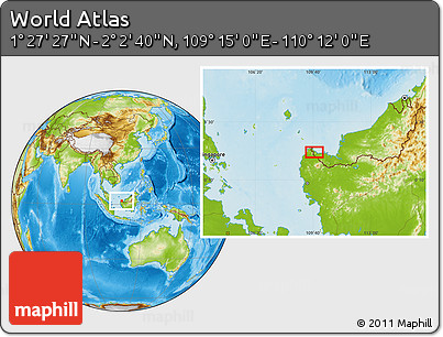 Physical Location Map of the Area around 1° 45' 3" N, 109° 43' 29" E