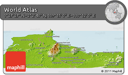 Physical Panoramic Map of the Area around 1° 45' 3" N, 109° 43' 29" E