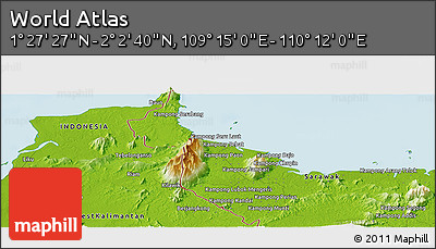 Physical Panoramic Map of the Area around 1° 45' 3" N, 109° 43' 29" E