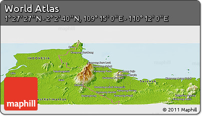 Physical Panoramic Map of the Area around 1° 45' 3" N, 109° 43' 29" E