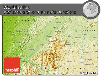 Physical Map of the Area around 1° 45' 3" N, 10° 16' 30" E