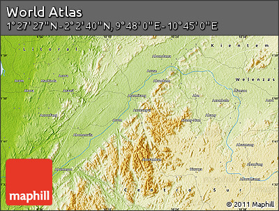 Physical Map of the Area around 1° 45' 3" N, 10° 16' 30" E