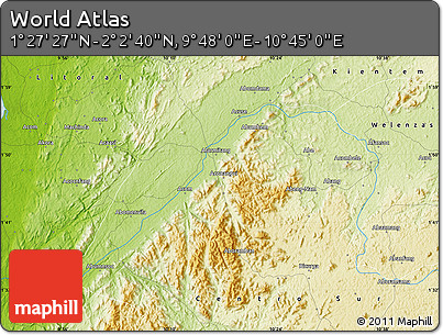 Physical Map of the Area around 1° 45' 3" N, 10° 16' 30" E