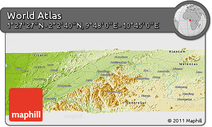 Physical Panoramic Map of the Area around 1° 45' 3" N, 10° 16' 30" E