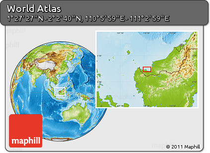 Physical Location Map of the Area around 1° 45' 3" N, 110° 34' 29" E