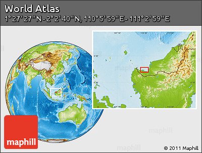 Physical Location Map of the Area around 1° 45' 3" N, 110° 34' 29" E