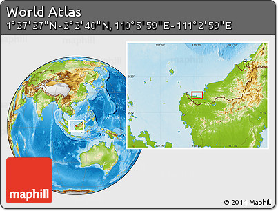 Physical Location Map of the Area around 1° 45' 3" N, 110° 34' 29" E