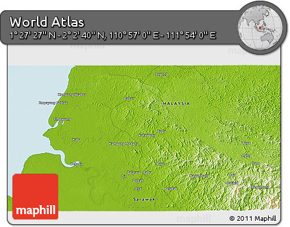 Physical 3D Map of the Area around 1° 45' 3" N, 111° 25' 30" E