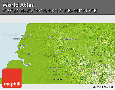 Physical 3D Map of the Area around 1° 45' 3" N, 111° 25' 30" E