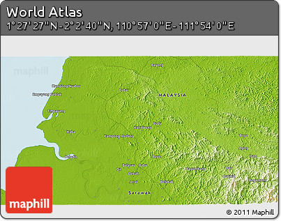 Physical 3D Map of the Area around 1° 45' 3" N, 111° 25' 30" E