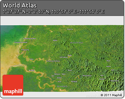 Satellite 3D Map of the Area around 1° 45' 3" N, 111° 25' 30" E