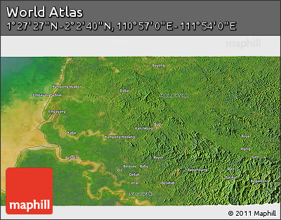 Satellite 3D Map of the Area around 1° 45' 3" N, 111° 25' 30" E