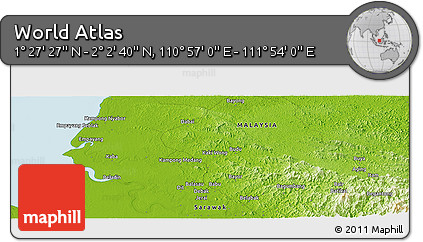 Physical Panoramic Map of the Area around 1° 45' 3" N, 111° 25' 30" E