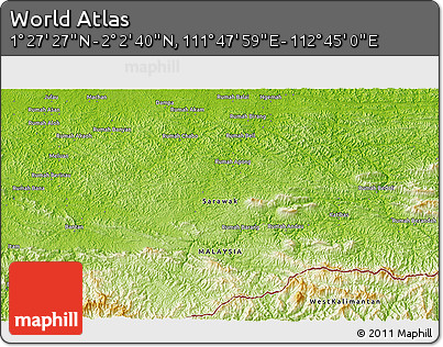 Physical 3D Map of the Area around 1° 45' 3" N, 112° 16' 30" E