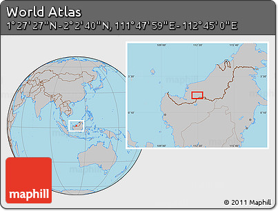 Gray Location Map of the Area around 1° 45' 3" N, 112° 16' 30" E