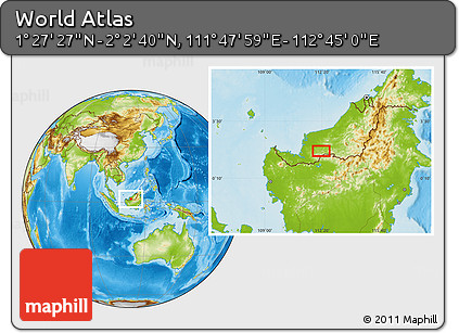 Physical Location Map of the Area around 1° 45' 3" N, 112° 16' 30" E