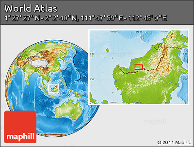 Physical Location Map of the Area around 1° 45' 3" N, 112° 16' 30" E