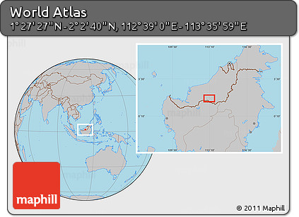 Gray Location Map of the Area around 1° 45' 3" N, 113° 7' 30" E