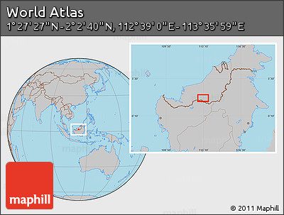 Gray Location Map of the Area around 1° 45' 3" N, 113° 7' 30" E