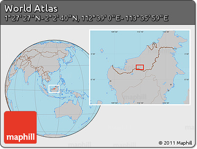 Gray Location Map of the Area around 1° 45' 3" N, 113° 7' 30" E