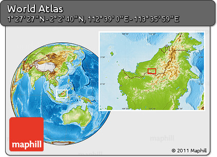 Physical Location Map of the Area around 1° 45' 3" N, 113° 7' 30" E