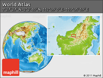 Physical Location Map of the Area around 1° 45' 3" N, 113° 7' 30" E