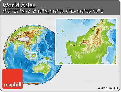 Physical Location Map of the Area around 1° 45' 3" N, 113° 7' 30" E